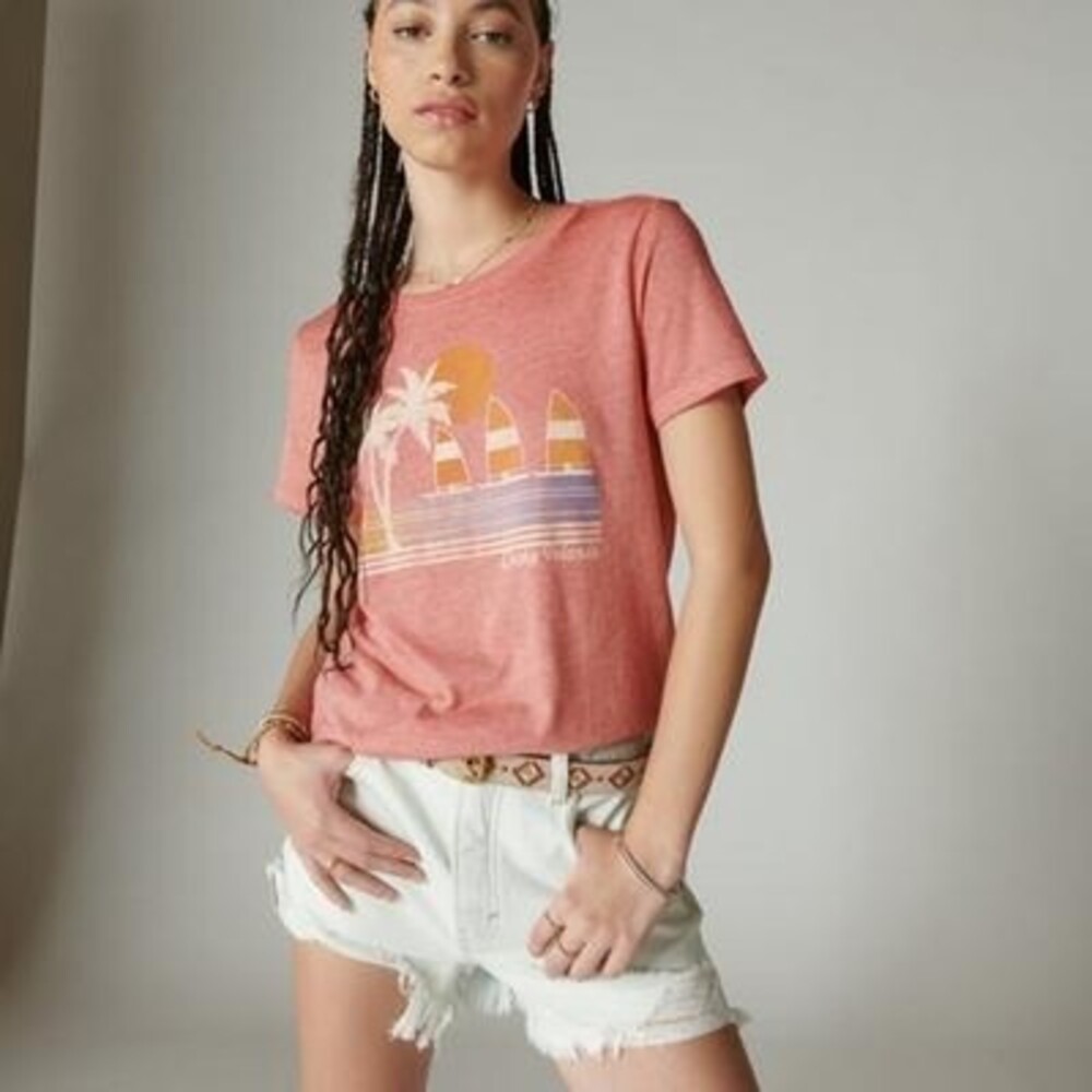 Lucky Brand Islands Classic Crewneck Graphic T-Shirt Women's XL Tropical Red